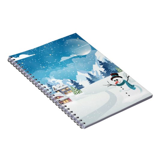 Het dorpswinterlandschap met sneeuw bedekt notitieboek (Rechterzijde)