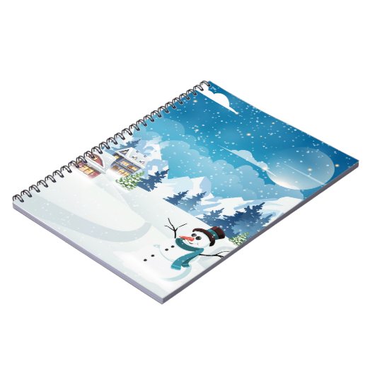 Het dorpswinterlandschap met sneeuw bedekt notitieboek (Linkerzijde)