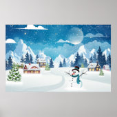 Het dorpswinterlandschap met sneeuw bedekt poster (Voorkant)