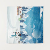 Het dorpswinterlandschap met sneeuw bedekt wandkleed (Voorkant (horizontaal))