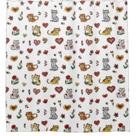 Het douchegordijn van Cat Lover: Kittens en harten