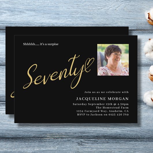 Het draaien 70 Zwart Goud 70e Verjaardagsfoto Kaart
