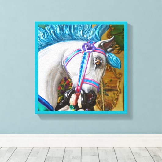 Het draaimolen geschilderde paard 2 canvas afdruk (Insitu (Houten vloer))