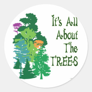 Het draait allemaal om de groene slogan van bomen ronde sticker