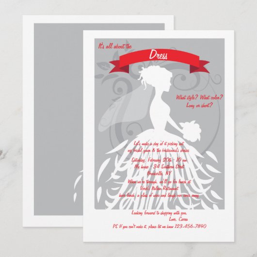 Het draait allemaal om de jurk uitnodiging (Voorkant / Achterkant)