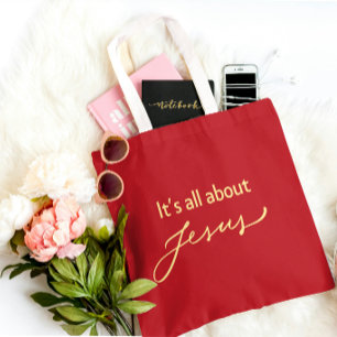 Het draait allemaal om Jezus – Elegante Rode & Gou Tote Bag