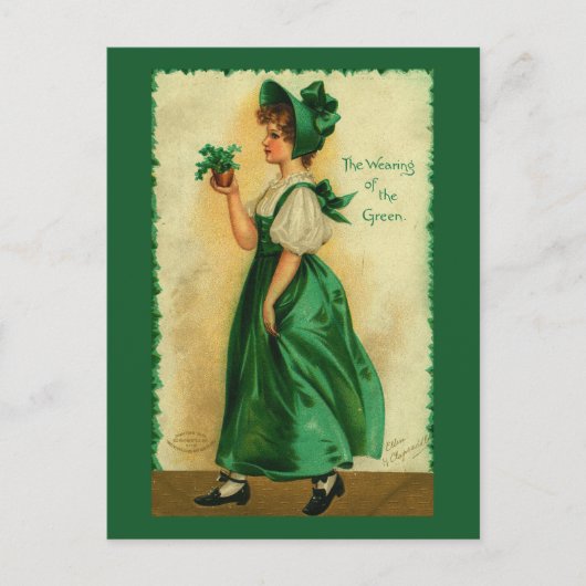 Het dragen van de groene Shamrock Art Briefkaart (Voorkant)