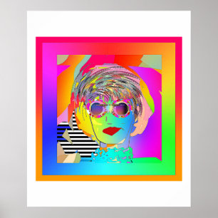 Het dragen van een donkere bril en een grijns poster