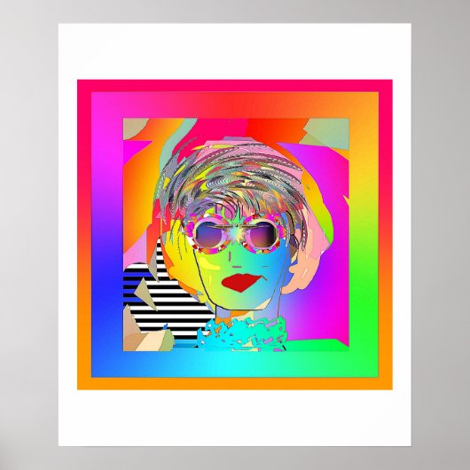 Het dragen van een donkere bril en een grijns poster (Voorkant)