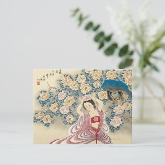 Het dragen van een ventilator in het hoofd briefkaart (Staand voorkant)