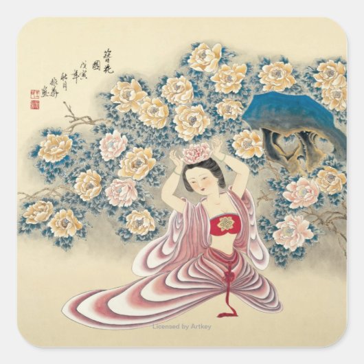 Het dragen van een ventilator in het hoofd vierkante sticker (Voorkant)