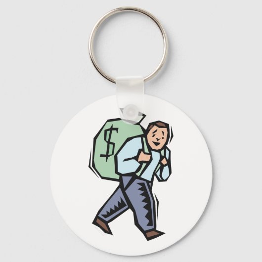 Het dragen van een zak geld sleutelhanger (Achterkant)