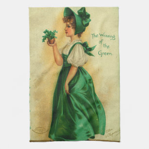 "Het dragen van het groen" vintage kaart, 1907 Theedoek