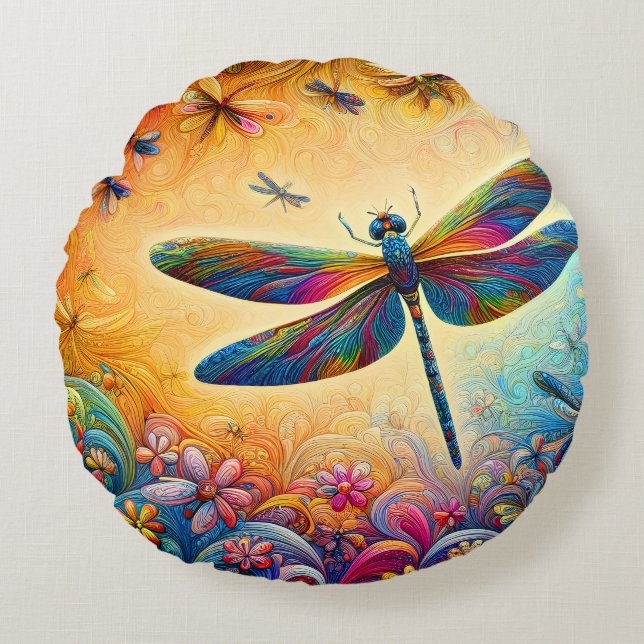 Het Dragonfly's Journey Sierkussen Rond Kussen (Voorkant)
