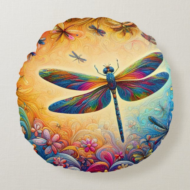 Het Dragonfly's Journey Sierkussen Rond Kussen (Voorkant)