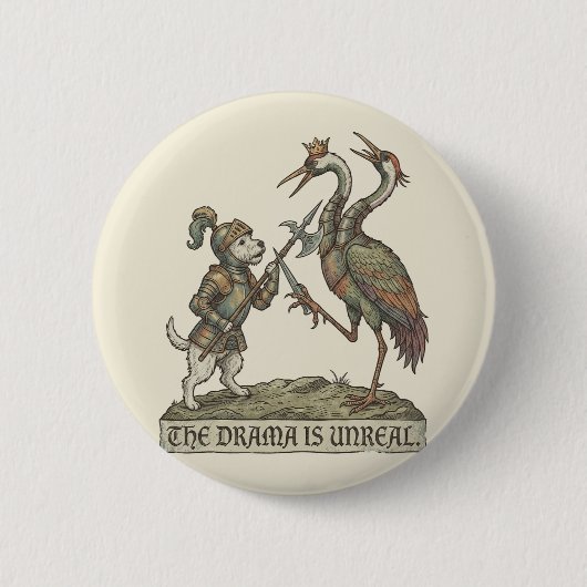 Het drama is onwerkelijk Middeleeuwse Ridder Hond Ronde Button 5,7 Cm (Voorkant)