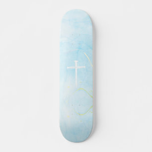 Het Drie Spijkers Kruis Blauwe Marmeren Christelij Persoonlijk Skateboard