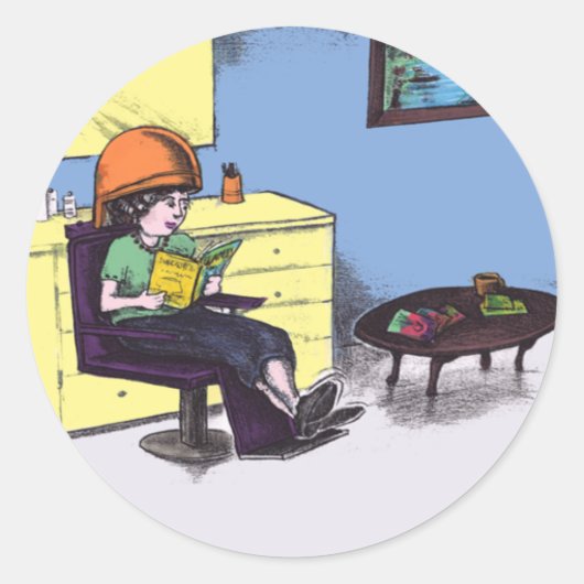 Het drogen van haar in een schoonheidssalon ronde sticker (Voorkant)