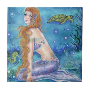 Het dromen van aquamarinestiden door Renee Lavoie  Tegeltje