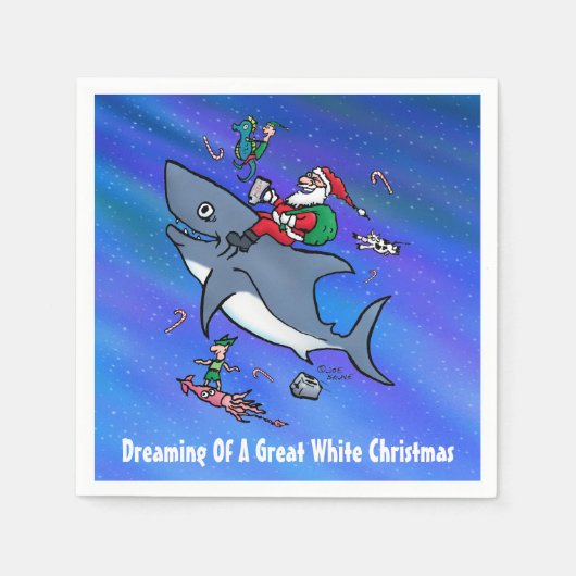 Het dromen van een geweldige White Shark-kerst op Servet (Voorkant)