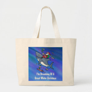 Het dromen van een geweldige witte haaienkerst grote tote bag