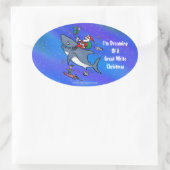 Het dromen van een geweldige witte haaienkerst ovale sticker (Tas)