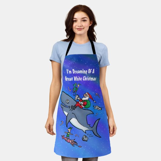 Het dromen van een geweldige witte haaienkerst schort (Gedragen)