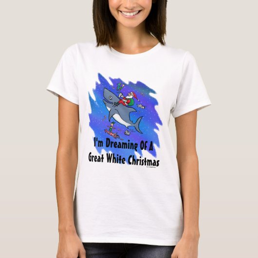 Het dromen van een geweldige witte haaienkerst t-shirt (Voorkant)
