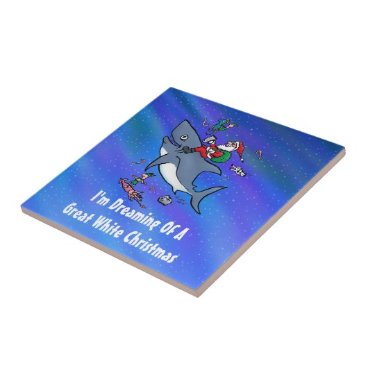 Het dromen van een geweldige witte haaienkerst tegeltje (Zijkant)