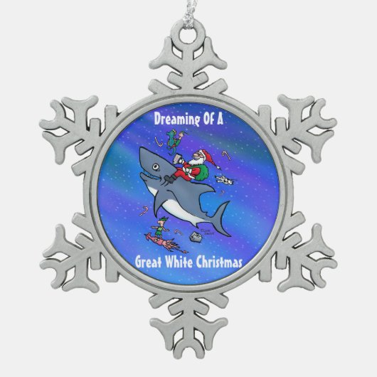 Het dromen van een Great White Kerstsieraad Tin Sneeuwvlok Ornament (Voorkant)