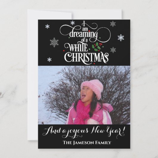 Het dromen van een witte kerstfoto feestdag feestdagenkaart (Voorkant)
