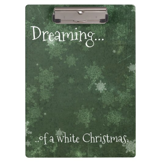 Het dromen van een witte kerstsnowflakes op groen klembord (Voorkant)