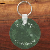 Het dromen van een witte kerstsnowflakes op groen sleutelhanger (Voorkant)