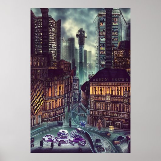 Het drukke centrum | AI Art Poster (Voorkant)