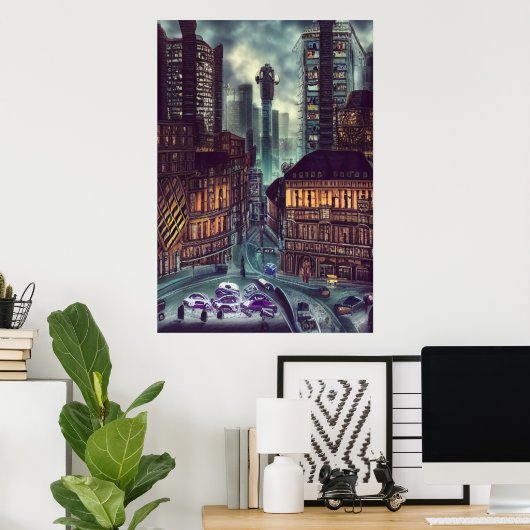 Het drukke centrum | AI Art Poster (Thuiskantoor)