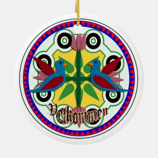 het dubbele teken van de vogelhexuitdraai keramisch ornament (Achterkant)