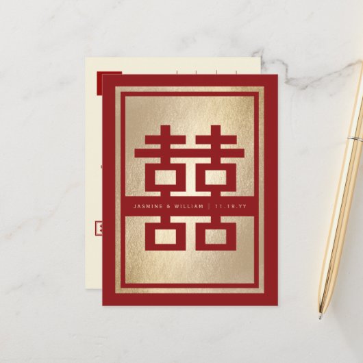 Het dubbele Wedden van het Geluk sparen het Briefk Aankondigingskaart (Voorkant / Achterkant in situ)