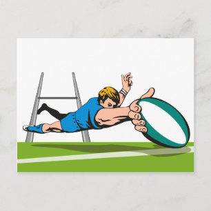 Het duiken van de speler van Rugby scant een pogin Briefkaart