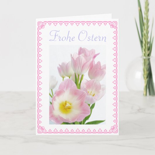 Het Duits: Frohe Ostern/de tulpen van Pasen Feestdagen Kaart (Voorkant)