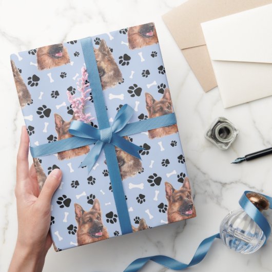 Het Duitse herderdehond Pattern op Silver Blue Cadeaupapier (Geschenken)