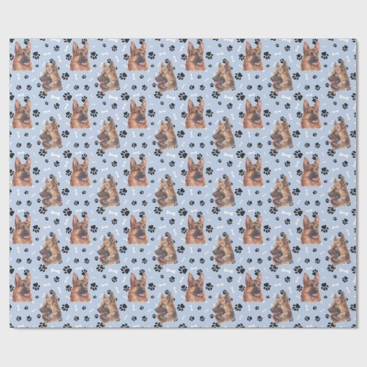 Het Duitse herderdehond Pattern op Silver Blue Cadeaupapier (Vlak)