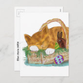 Het Dutje van de kat in een Mand van Pasen Feestdagenkaart (Voorkant / Achterkant)