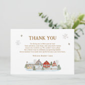 Het duurt een dorp besneeuwde baby shower bedankkaart (Staand voorkant)