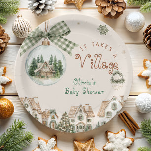 Het duurt een dorp Kerst baby shower  Papieren Bordje