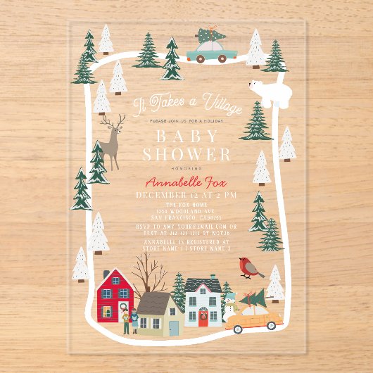 Het duurt een dorp vakantiedorp duidelijk Baby sho Acryl Uitnodigingen (Voorkant)