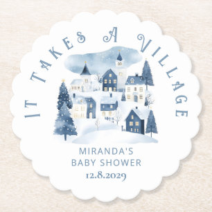 Het duurt een dorp Winter Nacht Sneeuw Baby Shower Kartonnen Onderzetters
