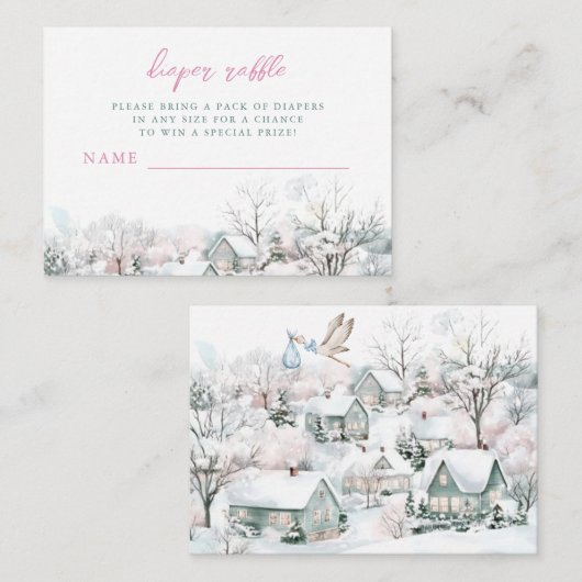 Het duurt een Village Stork Baby shower Luier Raff Informatiekaartje (Voorkant / Achterkant)