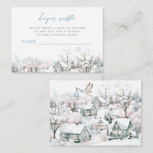 Het duurt een Village Stork Baby shower Luier Raff Informatiekaartje (Voorkant / Achterkant)