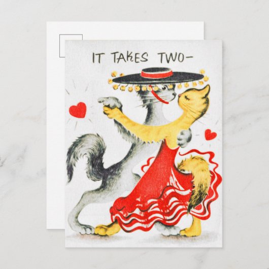 Het duurt twee tot Tango Cats Dansende Valentijn Briefkaart (Voorkant / Achterkant)