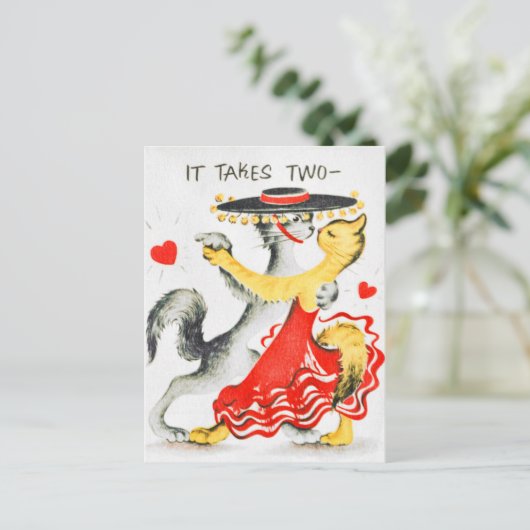 Het duurt twee tot Tango Cats Dansende Valentijn Briefkaart (Staand voorkant)
